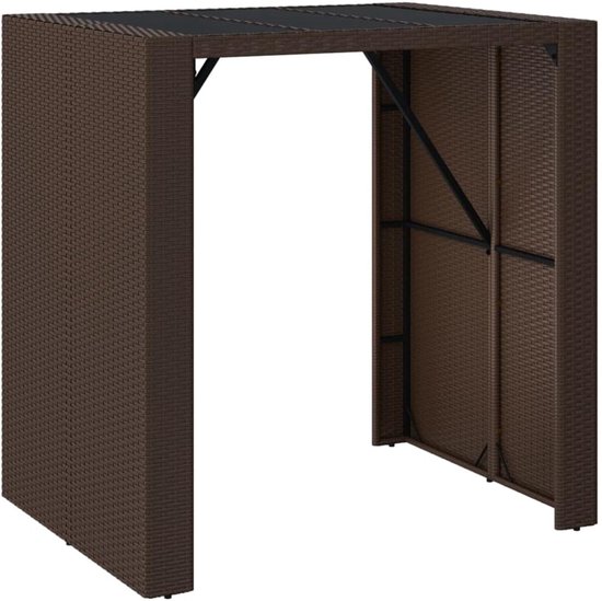Bartafel met glasplaat, bruin, 105 x 80 x 110 cm, weerbestendige tuintafel met glasplaat van gehard glas en gepoedercoat stalen frame