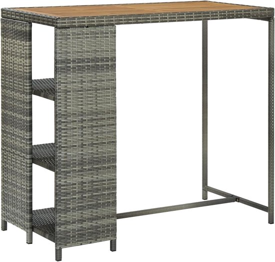 Bartafel met rek, statafel, bistrotafel, tuintafel, balkontafel, bijzettafel, partytafel, tuinbar, balk, bar, terrastafel, grijs, 120 x 60 x 110 cm, polyrotan