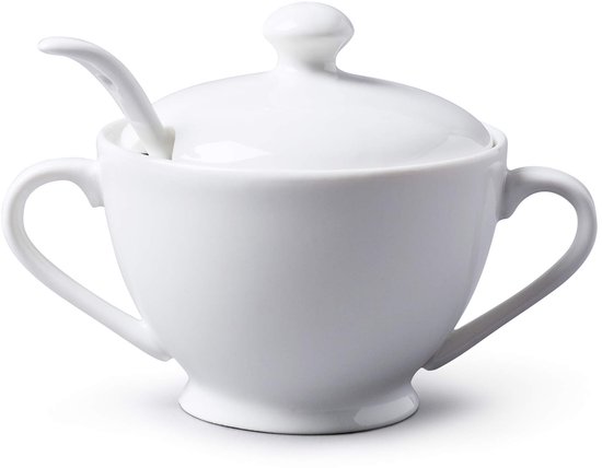 Bartleet & Sons 1750 T372 traditionele porseleinen suikerkom met deksel & lepel – wit