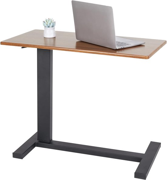 Bedtafel op wieltjes, in hoogte verstelbaar, computertafel, staand bureau op wieltjes, houten verzorgingstafel, ziekentafel, bijzettafel, laptoptafel, banktafel voor woonkamer, slaapkamer, 80 x
