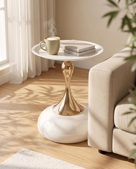 Beige goud, kleine salontafel rond modern, metalen bijzettafel, rond, goud, luxe nachtkastje, koffietafel voor woonkamer, slaapkamer, balkon, Ø 40 cm (1 stuks)