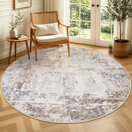 Beige Korte Pool Abstract Rond Tapijt Modern Antislip voor Woonkamer, Wasbaar en Geschikt voor Kinderkamer en Thuiswerkplek