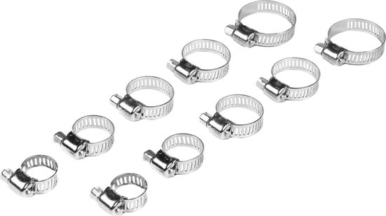Benson Slangklemset - met Kruissleuf 10-delig - Slangklemmen - Klemmen Set voor om de Tuinslang Afvoerslang of Doucheslang - Slangklemmenset - Zilverkleurig - 17mm - 32 mm van Benson