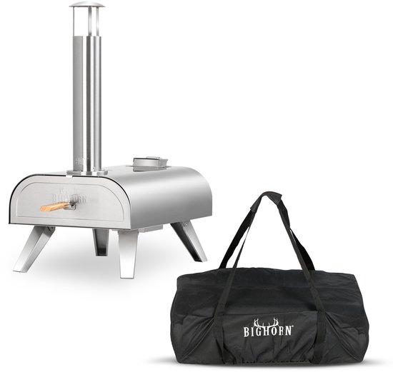 Bighorn Wood Pellet Pizza oven voor buiten - Pizza Gourmet - Barbecue - Edelstaal - Tot 460°C - met Draagtas van BIGHORN
