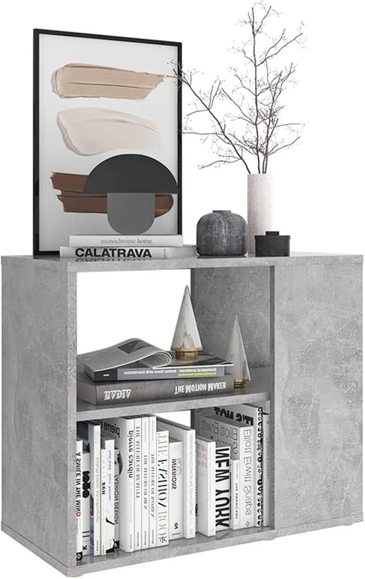 Bijzetkast met 2 planken, bijzettafel voor bank, kasten voor woonkamer, slaapkamer, kantoor, spaanplaat, grijs, beton, 60 x 30 x 50 cm