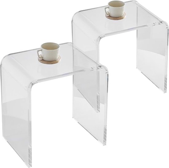 Bijzettafel, 2 stuks, C-vorm, van acryl, salontafel, maximale belasting 25 kg, nachtkastje voor zaken binnen handbereik, woonkamer, slaapkamer, balkon, transparant, 415 x 305 x 460 mm
