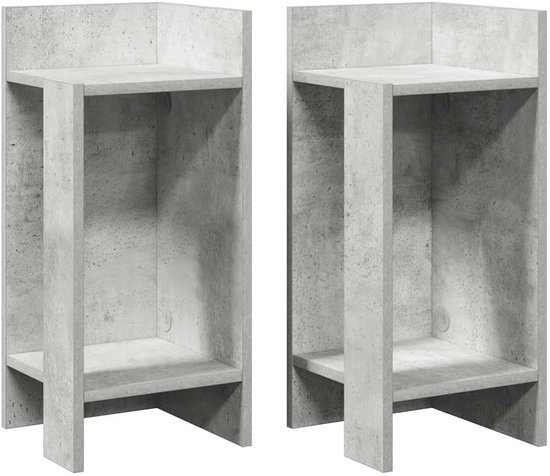 Bijzettafel 2 stuks met plank, betongrijs, 25,5 x 27 x 60 cm