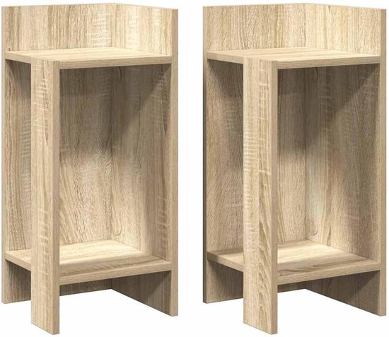 Bijzettafel 2 stuks met plank, Sonoma eiken, 25,5 x 27 x 60 cm