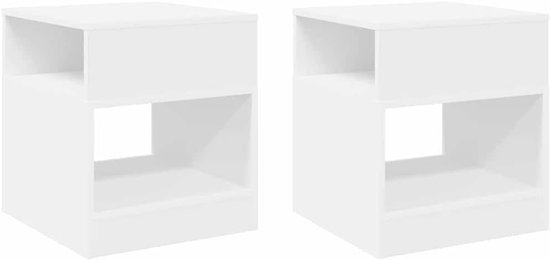 Bijzettafel 2 stuks wit 40,5x40x45 cm houtmateriaal zijtafel modern