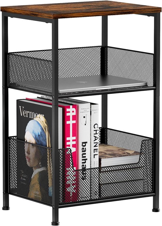 Bijzettafel 3 niveaus, 64,5 cm salontafel met opbergplank, smalle