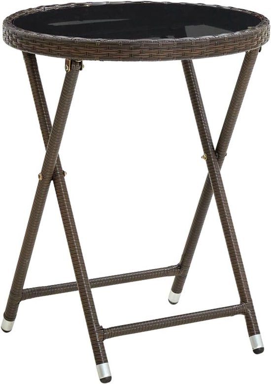 Bijzettafel bruin 60 cm PE rotan gehard glas