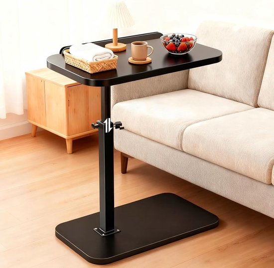 Bijzettafel C-vorm, 360° draaibaar, woonkamertafel, telefoontafel, in hoogte verstelbare banktafel (45-80 cm) met kantelbaar tafelblad, kleine bijzettafel voor bank, bed en smalle ruimtes (zwart)