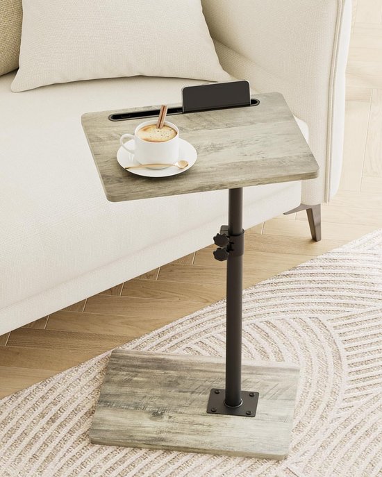 Bijzettafel, C-vorm, 360 graden roterende salontafel, klein, in hoogte verstelbare salontafel, 40 x 30 x (45-81) cm, houten koffietafel, laptoptafel voor slaapkamer, woonkamer, kantoor