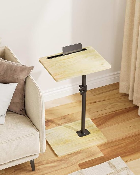 Bijzettafel, C-vorm in hoogte verstelbaar banktafel, 360° draaiende salontafel klein, 40 x 30 x (45-81) cm, houten koffietafel laptoptafel voor slaapkamer, woonkamer, kantoor (eik)