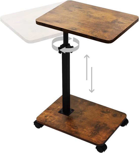 Bijzettafel, C-vorm, in hoogte verstelbaar, met wieltjes, kleine bijzettafel, koffietafel, bedtafel, salontafel, nachtkastje, verzorgingstafel voor woonkamer, slaapkamer, badkamer