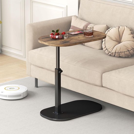 Bijzettafel C-vorm, kleine bijzettafel, bank, in hoogte verstelbaar, 360° draaibaar, houten banktafel voor bed en bank, C-vorm, banktafel, mobiele bijzettafel voor woonkamer en slaapkamer (zwart-d)