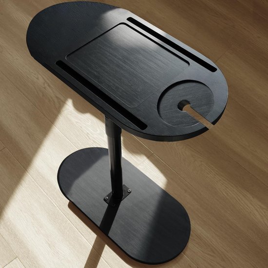 Bijzettafel C Vorm Sofa Tafel In Hoogte Verstelbaar (42-82cm), 360° Roterende Bamboe Bijzettafels Hout en Metaal Kleine Salontafel Salontafel Bijzettafel voor Woonkamer Badkamer Bed Sofa