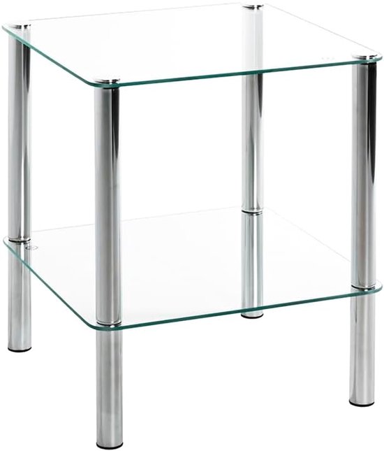 Bijzettafel chroom, Metaal, veiligheidsglas - Maat: B 39 cm x H 47 cm x D 39 cm, Stijl: Modern