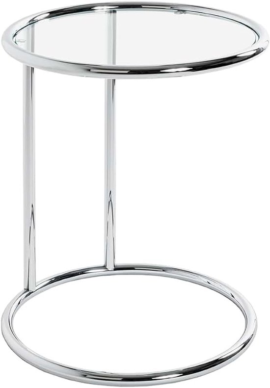 Bijzettafel chroom, Metaal, veiligheidsglas - Maat: H 55 cm x Ø 45 cm, Stijl: Modern