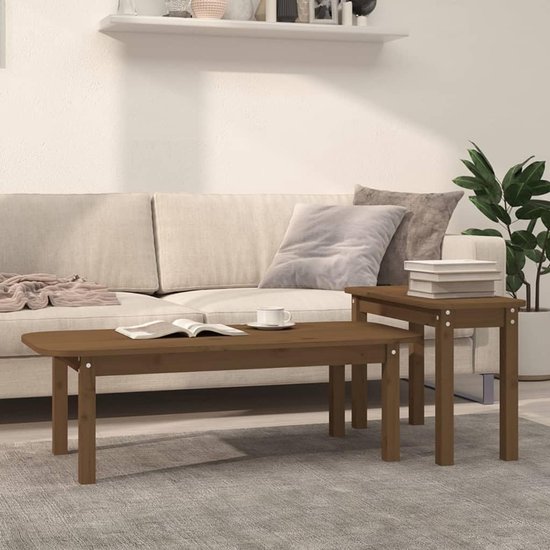 Bijzettafel decoratie woonkamer tafel 2-dlg. Salontafel set honingbruin massief grenen geschikt voor woonkamer slaapkamer kantoor