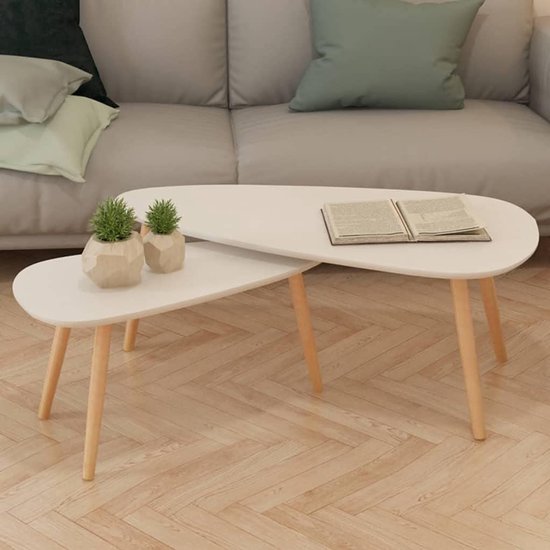 Bijzettafel Decoratie Woonkamer Woonkamer Tafel Bijzettafel Set 2 Stuks Massief grenenhout Wit Geschikt voor Woonkamer Slaapkamer Kantoor