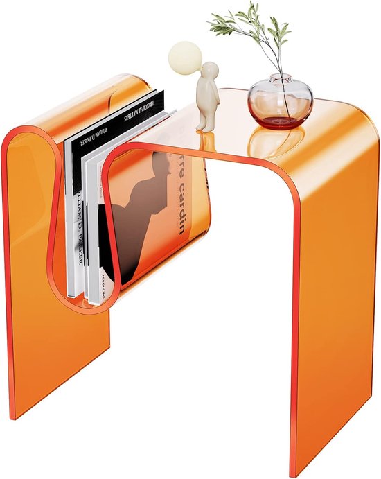 bijzettafel, doorzichtige salontafel nachtkastje, nee montage, voor woonkamer slaapkamer, 45 x 30 x 45 cm (Oranje)
