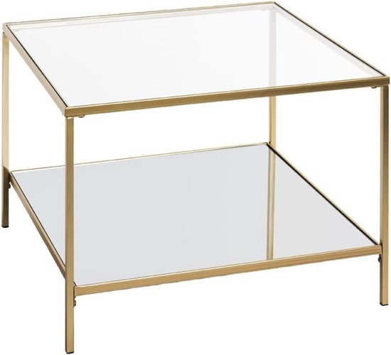 Bijzettafel goud, goud, Metaal, veiligheidsglas, spiegel - Maat: B 60 cm x H 45 cm x D 60 cm, Stijl: Art Deco
