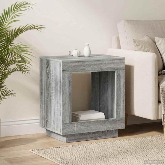 Bijzettafel grijs sonoma 60 x 40 x 65 cm, rechthoekige bijzettafel van hout voor woonkamer, slaapkamer of kantoor