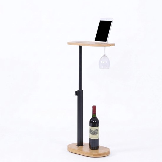bijzettafel hoogteverstelbaar, HxBxD 45-82x40x22 cm, bamboe, metaal, woonkamer, natuur/zwart