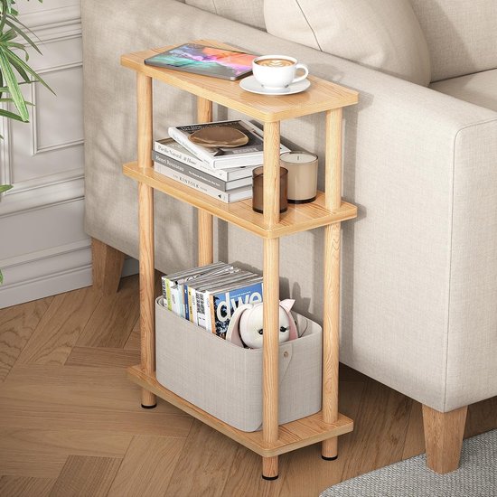 Bijzettafel, hout, bijzettafel, smal, 40 x 18 x 61,5 cm, 3 niveaus, kleine tafel voor woonkamer, slaapkamer, balkon, bijzettafels, natuur