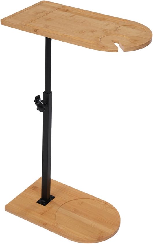 Bijzettafel, in hoogte verstelbaar, kleine bijzettafel, C-vorm, 360 graden draaibaar, tafelblad 40 x 22 cm, van bamboe, 42-82 cm hoog, koffietafel, C-vormig, sofa, bijzettafel, bank, verborgen basis