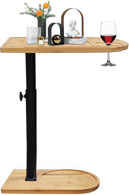 Bijzettafel, in hoogte verstelbaar, kleine koffietafel, mobiel, zijtafel, 360 graden draaibaar, woonkamertafel, verstelbaar, kleine salontafel voor badkuip, balkon, woonkamer