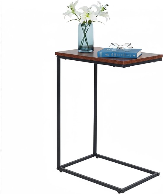 bijzettafel, industrieel u-vorm, MDF en metaal, onder bank, bruin-zwart, 61x45x30 cm