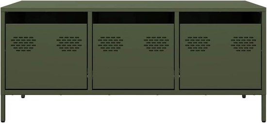 Bijzettafel industriële stijl opbergruimte koudgewalst staal olijfgroen 101,5 x 50 x 43,5 cm woonkamer slaapkamer meubels, tafels & koffietafels