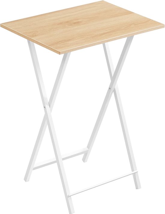 Bijzettafel, inklapbaar dienblad, banktafel, schoottafel in industriële stijl, eenvoudig te monteren, Wit en Houtkleur EWN15BZ01