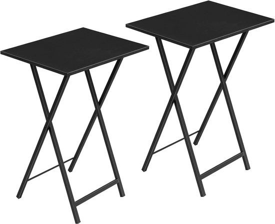 Bijzettafel, inklapbaar, kleine dienblad, tv-dienblad, set van 2, klaptafel, snacktafel, industriële stijl, banktafel voor kleine ruimtes, eenvoudig te monteren, zwart EUBK25BZ01