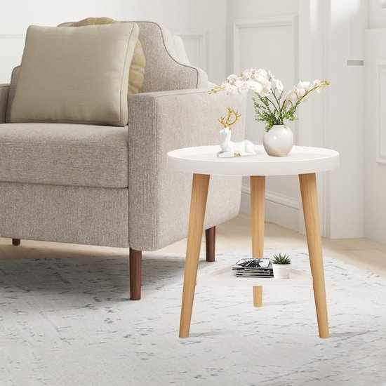 Bijzettafel, klein, 2 niveaus, ronde tafel, accenttafel voor woonkamer, salontafel, koffietafel, nachtkastje voor woonkamer, slaapkamer, kinderkamer, balkon, tuin, badkamer