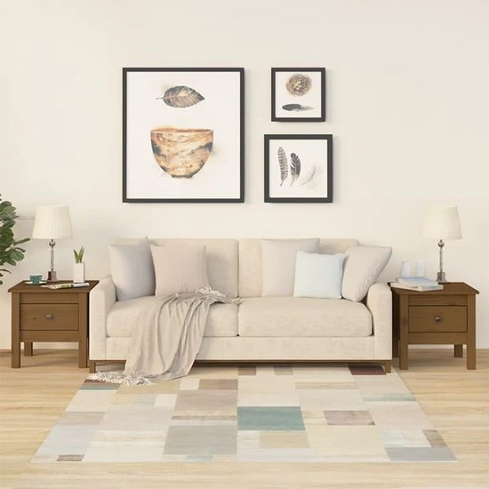 Bijzettafel, koffietafel, consoletafel, salontafel, woonkamertafel, theetafel, salontafel, nachtkastje, geschikt voor slaapkamer, hal, woonkamer, 2 stuks, honingbruin, 40 x 40 x 39 cm, massief