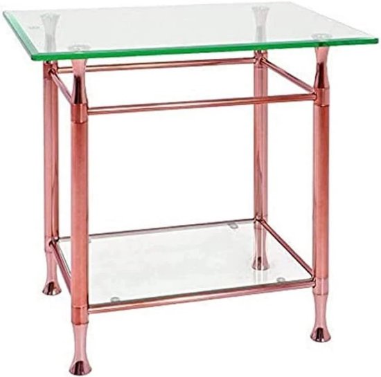 Bijzettafel koper, Metaal, veiligheidsglas - Maat: B 58 cm x H 52 cm x D 43 cm, Stijl: Eigentijds