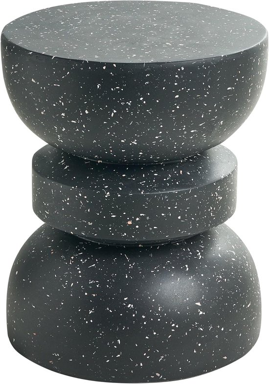 Bijzettafel magnesiumoxide glasvezel rond ø 37 cm zandlopervorm roestbestendig zwart met terrazzo-effect Faliro
