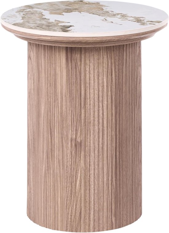 Bijzettafel MDF basis keramisch wit marmer tafelblad modern ontwerp geribbeld ø 45 cm bruin Dora