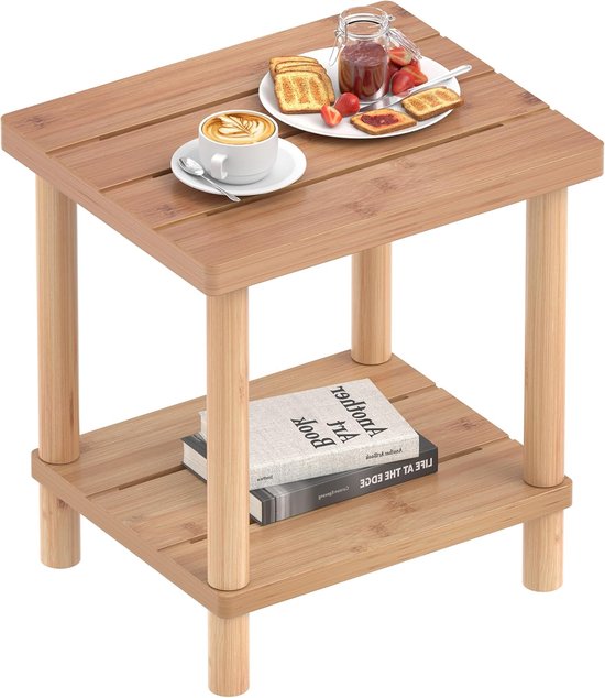 Bijzettafel met 2-Tier, Bamboe Kleine Patio Adirondack Tafels | Natuurlijke bamboe, eenvoudige montage, eenvoudig onderhoud, weerbestendig, binnen, buiten, terras, zwembad, veranda