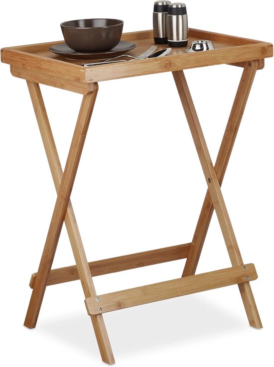bijzettafel met dienblad, inklapbaar, bamboe, HBD: ca. 66x50x38,5 cm, voor ontbijt, houten koffietafel, natuur
