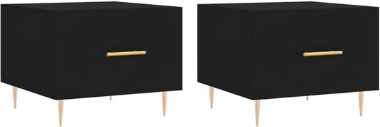Bijzettafel met lade, wit, van hout, salontafel, 50 x 50 x 40 cm, met opbergruimte en robuust tafelblad, 2 stuks