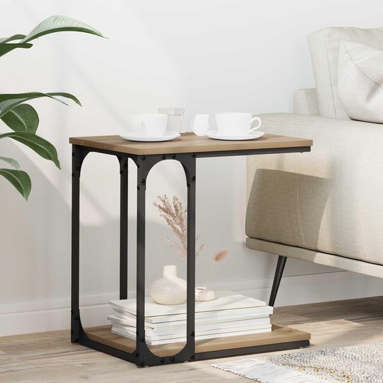Bijzettafel met opbergruimte van houtmateriaal, 50 x 35 x 52 cm, modern design met stabiele stalen poten, ideaal als bank- of bedmetgezel voor boeken en decoratie.
