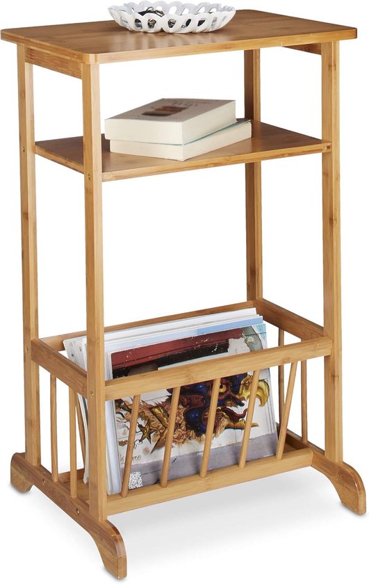 Bijzettafel met tijdschriftenhouder, bamboe, robuust, 2 etages, H x B x D: 71,5 x 44,5 x 37 cm, natuur