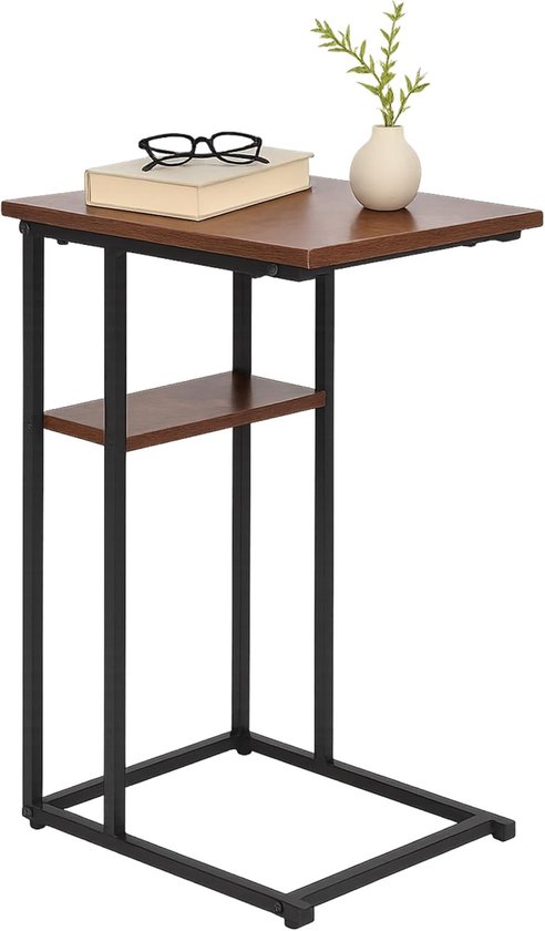 bijzettafel onder bank, U-vorm, met plank, HBD: 60x40x30 cm, metaaldetails, MDF, bruin-zwart