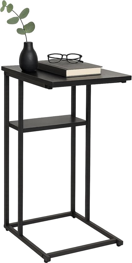 bijzettafel onder bank U-vorm met plankje, HBD: 60x40x30 cm, metaal en MDF, zwart