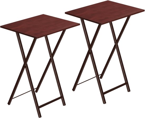 Bijzettafel, opvouwbaar, bankuiteinde, tafelbladen, set van 2, nachtkastjes, industriële stijl, woonkamer, Roodbruin EBR25BZ01
