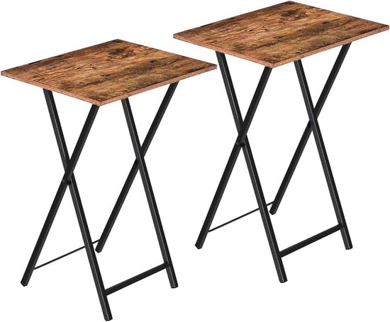 Bijzettafel, opvouwbaar, bankuiteinde, tafelbladen, set van 2, nachtkastjes, industriële stijl, woonkamer, rustiek bruin EBF25BZ01